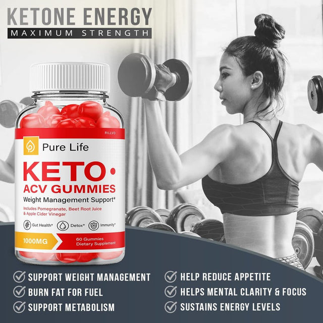 Pure Life Keto ACV Gummies - Advanced Formula Pure Life Keto Apple Cider Vinegar Gummies 1000Mg 60 Gummies