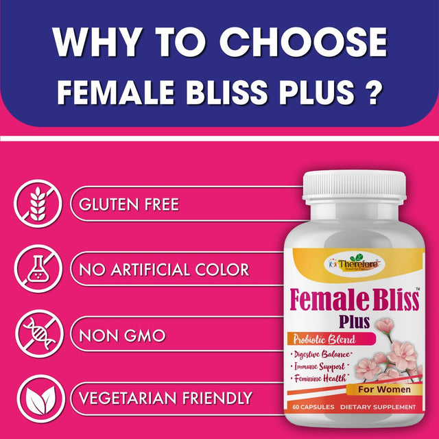 Female Bliss Women'S Probiotics for Feminine Odor Control, Supplement for Feminine Health, Gut & Ph Balance for Women 60 Vegan Capsules