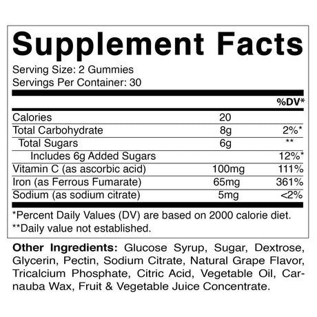 Vitamatic Iron 65 Mg Gummies Supplement for Women & Men - 60 Vegan Gummies - Great Tasting Iron Gummy Vitamins with Vitamin C