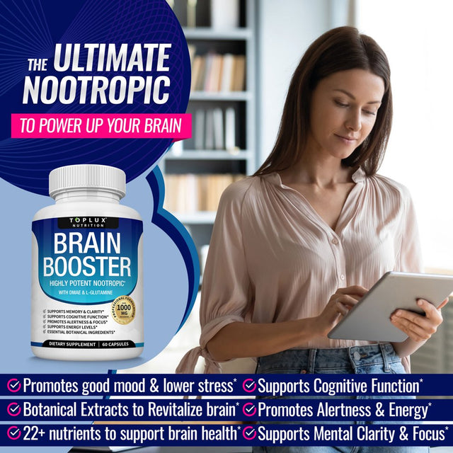 Toplux Brain Booster Nootropic Supplement Support Memory, Focus & Clarity DMAE for Mind 60 Capsules