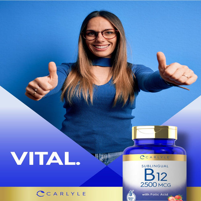 Vitamin B12 Sublingual 2500 Mcg | 250 Tablets | Natural Berry Flavor | Vegetarian Formula | by Carlyle