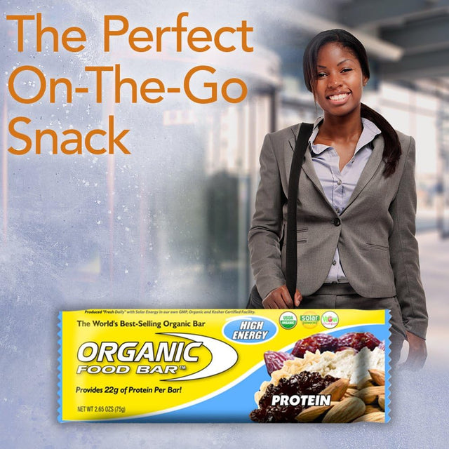 Organic Food Bar - Protein Bar, Perfect On-The-Go Food, 22 Grams of USDA Organic Vegan Protein (Pack of 12, 2.6 Oz)