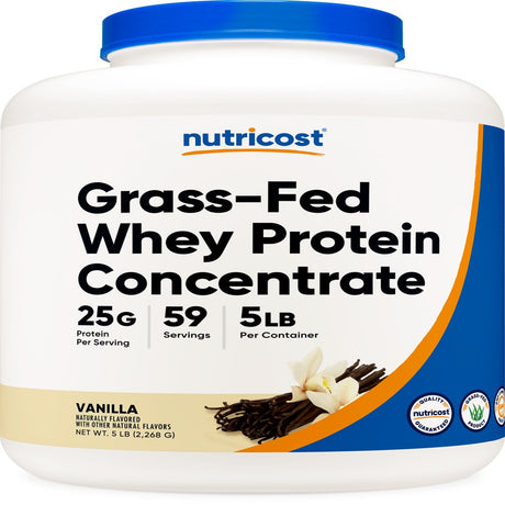 Nutricost Grass-Fed Whey Protein Concentrate (Vanilla) 5LBS - Non-Gmo, Gluten Free
