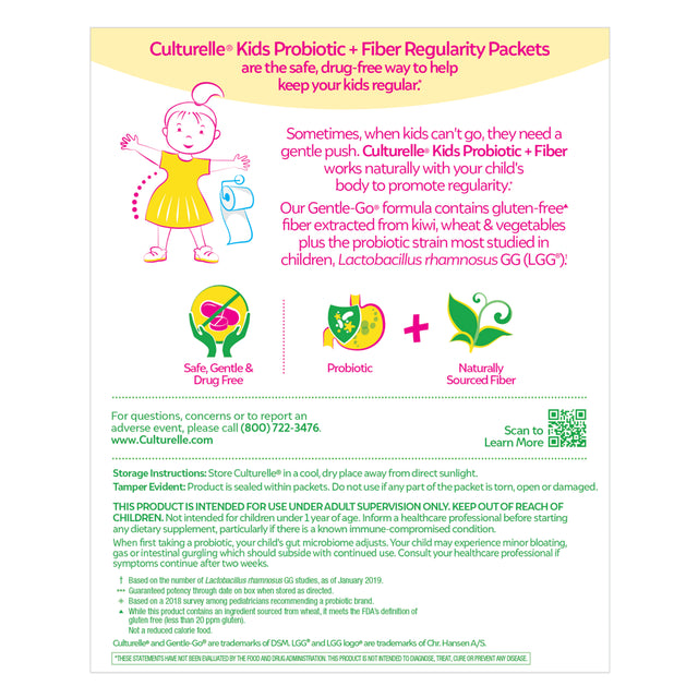 Culturelle Kids Probiotic + Fiber Packets for Kids 3+, Digestive Health & Immune Support, 60 Count