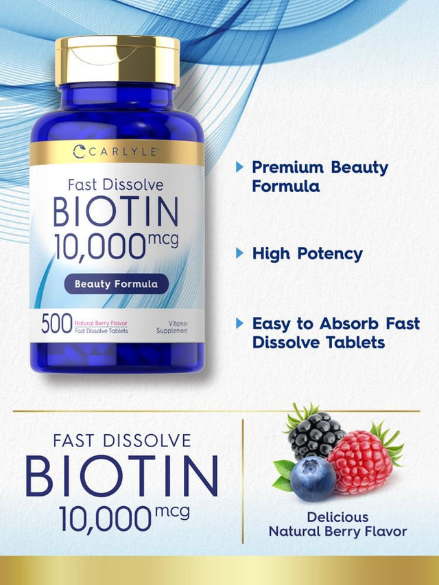 Biotin 10,000Mcg | 500 Tablets | Max Strength | Vegetarian Formula | by Carlyle