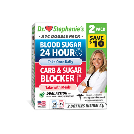 Dr. Stephanie'S A1C Double Pack- Blood Sugar 24 Hour + Carb & Sugar Blocker - Supplements