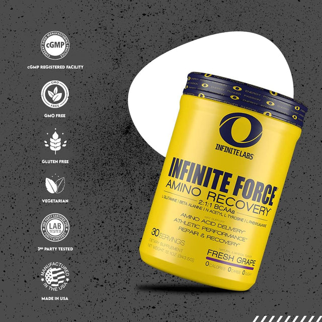 Infinite Labs Infinite Force BCAA High Performance Amino Recovery, 6Gms of BCAAS Amino Acids Supplement, Watermelon Flavor, Caffeine Free, Electrolyte Amino Acid Powder for Hydration