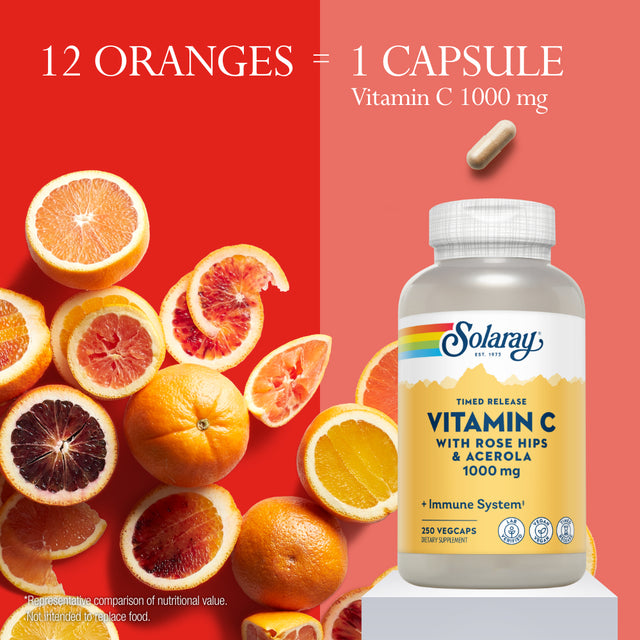 Solaray Vitamin C W/Rose Hips & Acerola | 1000Mg | Two-Stage Timed-Release Healthy Immune Function (250 Vegcaps)