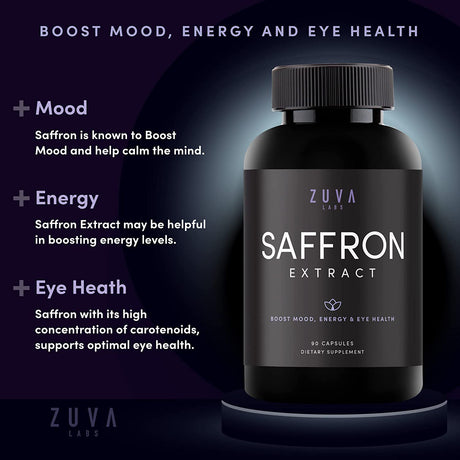 Saffron Supplements - 100% Pure Saffron Extract Mood Enhancer for Women and Men. Saffron Supplement with 90 Servings. Saffron Capsules for Eye Health