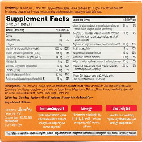 Emergen-C (30 Count, Raspberry Flavor, 1 Month Supply) Dietary Supplement Fizzy Drink Mix with 1000Mg Vitamin C, 0.32 Ounce Powder Packets, Caffeine Free