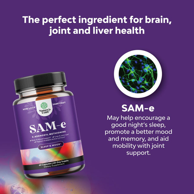 Sam-E 200Mg Mood Support Supplement - S-Adenosyl Methionine Sam-E Supplement for Natural Relaxing Mood Boost Brain Support and Liver Detox Cleanse - Sam E Vitamin Supplement Bain Boost Mood Pills