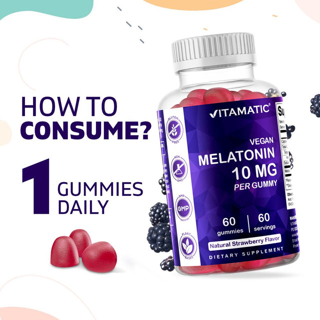 2 Pack - Vitamatic Melatonin 10Mg per Gummy - 60 Servings - 60 Vegetarian Gummies - Non-Habit Forming Sleep Aid Supplement