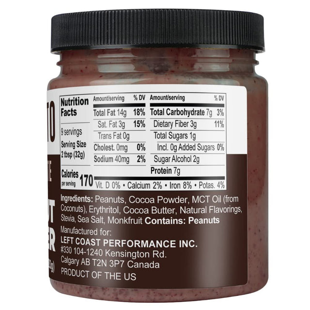 Left Coast Performance Keto MCT Peanut Butter Chocolate Flavor Coconut Almond Oil Spread - 10 Oz