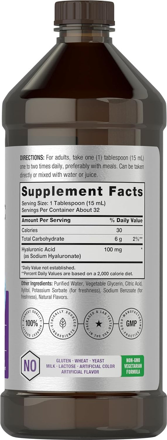 Liquid Hyaluronic Acid Supplement | 100 Mg | 16 Oz | Mixed Berry Flavor | by Horbaach