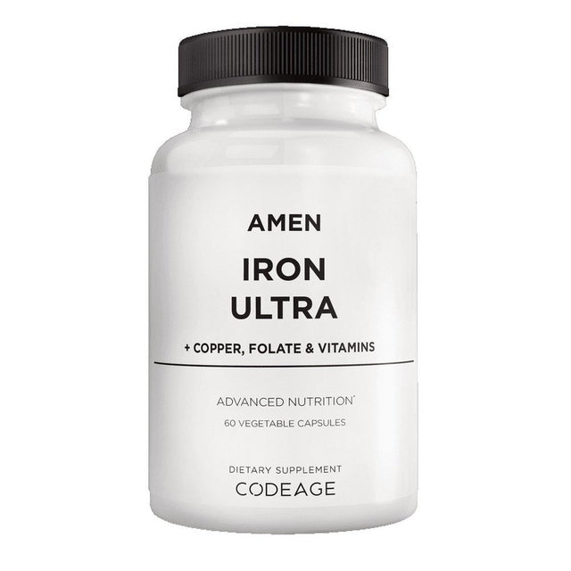 Amen Iron Ultra Supplement + Copper, Folate, Vitamin C & B12, Ferrous Sulfate 65Mg Iron Pills, 60 Ct