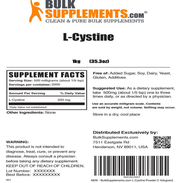 Bulksupplements.Com L-Cystine Powder, 500Mg - Lung Health Supplement (5 Kilograms)