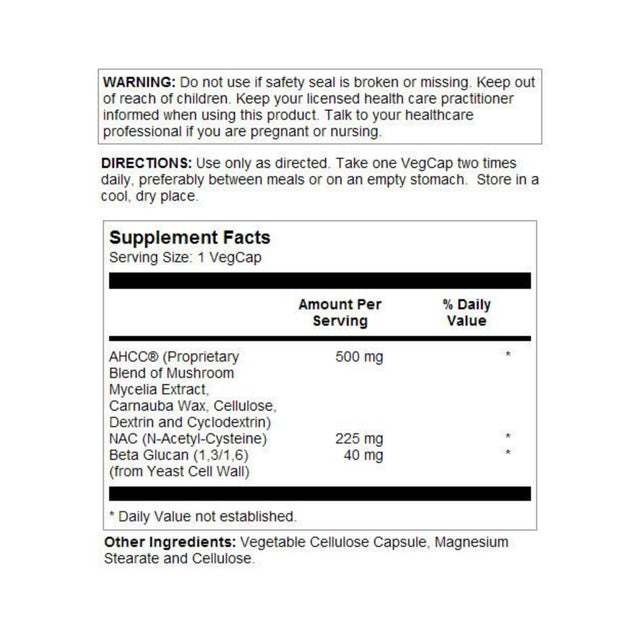 Solaray AHCC + NAC & Beta Glucan, Veg Cap (Btl-Plastic) | 30Ct