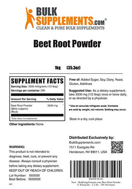 Bulksupplements.Com Beet Root Powder - Beet Juice Powder - Beets Powder - Beet Root Supplement - Red Beet Powder - Beets Supplements - Nitric Oxide Supplement (1 Kilogram - 2.2 Lbs)