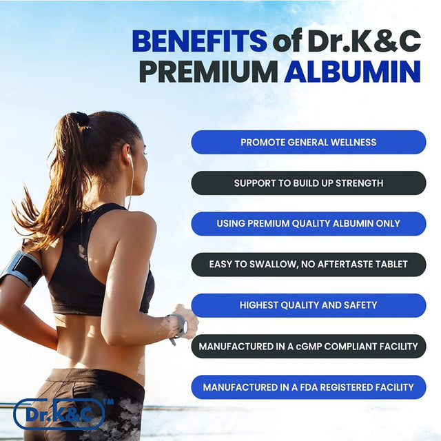 Dr.K&C Premium Albumin Protein 1000 Mg per Serving 120 Tablets Healthy Kidney Liver Function Wellness Overall Health Support Energy Life Balance Supplement