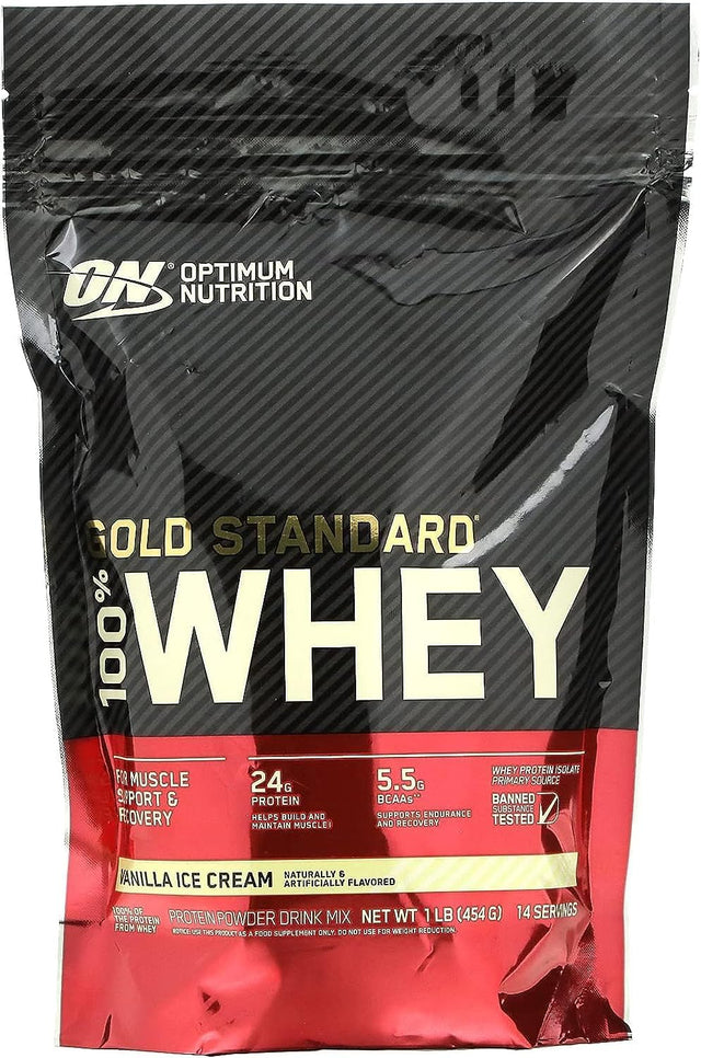 Optimum Nutrition Gold Standard 100% Whey Protein Powder, Vanilla Ice Cream, 1 Pound (Packaging May Vary)