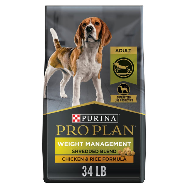 Purina Pro Plan Dry Dog Food for Adult Dogs High Protein Weight Management, Chicken & Rice, 34 Lb Bag