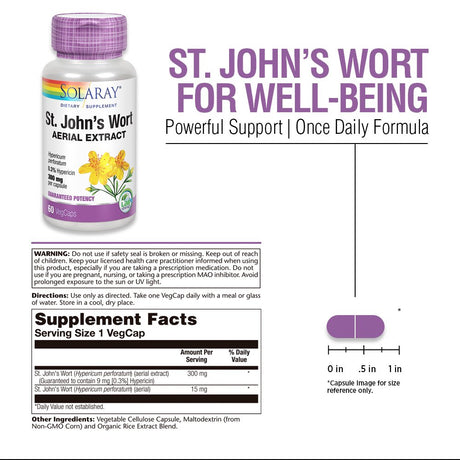 Solaray St Johns Wort Aerial Extract 300 Mg, Once Daily | Mood & Brain Health Support | 0.3% Hypericin | 60Ct