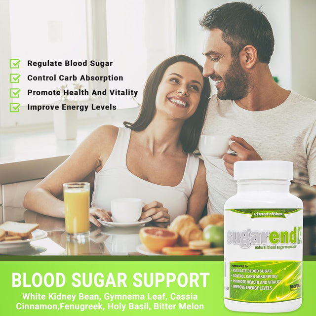 Sugarend Natural Blood Sugar Support Supplement - Premium Blood Sugar Modulator, Carb & Sugar Blocker - 60 Capsules