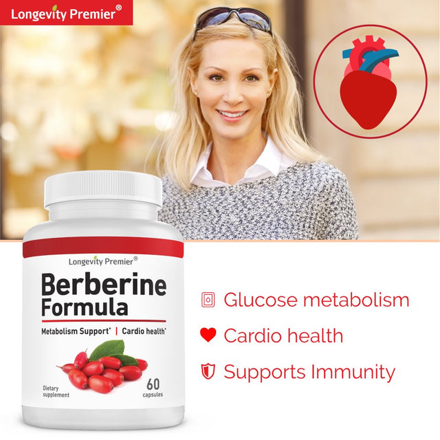 Longevity Berberine Formula: Premier Blood Sugar Support & Healthy Cholesterol Levels Booster. High Potency 1200Mg