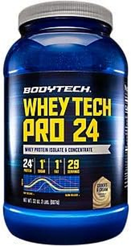 BODYTECH Whey Tech Pro 24 Protein Powder - Protein Enzyme Blend with Bcaa'S to Fuel Muscle Growth & Recovery, Ideal for Post-Workout Muscle Building - Cookies & Cream (2 Pound)