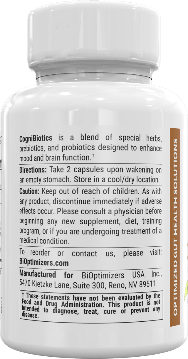 Cognibiotics by Bioptimizers - Brain and Mood Probiotic (60 Capsules)