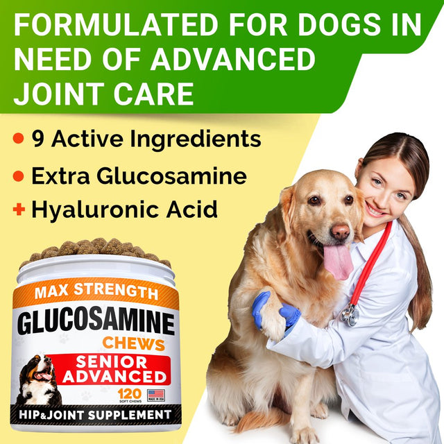 Glucosamine Treats for Dogs - Joint Supplement W/Omega-3 Fish Oil - Chondroitin, MSM - Advanced Mobility Chews - Joint Pain Relief - Hip & Joint Care - Made in USA