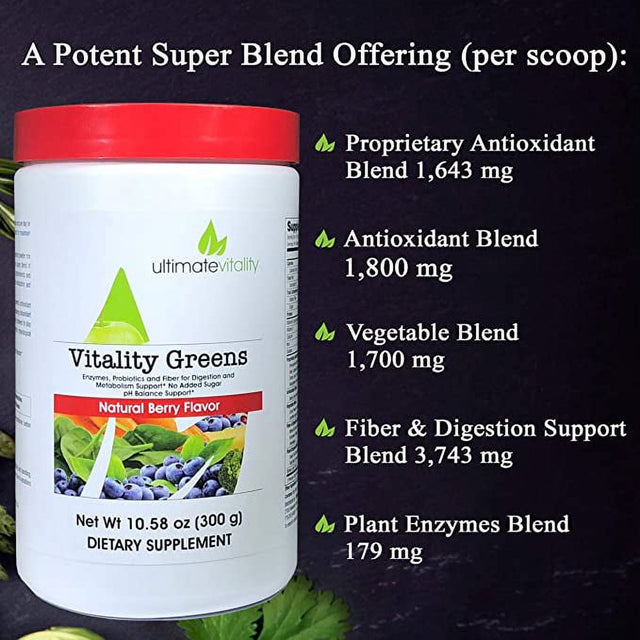 Power Greens Superfood Powder - Certified Organic, Spirulina, Chlorella and Whole Food Plant Extracts, Probiotics and Digestive Enzymes - Berry Flavor