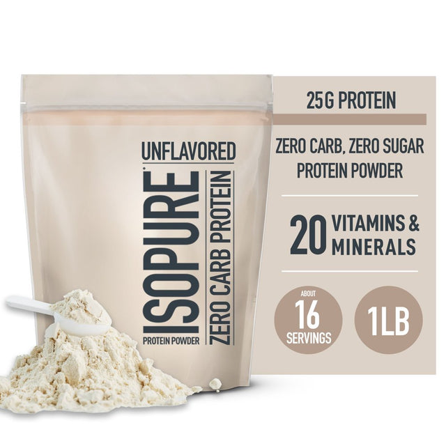 Isopure, Zero Carb 100% Whey Protein Isolate, 25G Protein Powder, Unflavored, 1 Lb