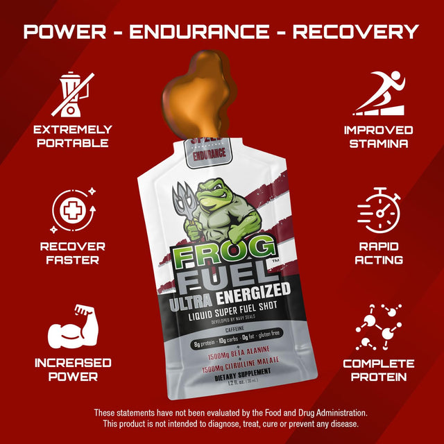 Frog Fuel Ultra Energized Pre Workout Shot, 80Mg Caffeine, 1500Mg Beta Alanine, Electrolytes 8G Protein Nano-Hydrolyzed Grass Fed Collagen, 10G Carbs, Gluten Free, Berry, 1.2 Oz Packets, 24 Pack