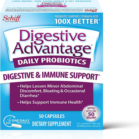 Digestive Advantage Probiotics for Digestive Health, Daily Probiotics for Women & Men, Support for Occasional Bloating, Minor Abdominal Discomfort & Gut Health, 50Ct Capsules