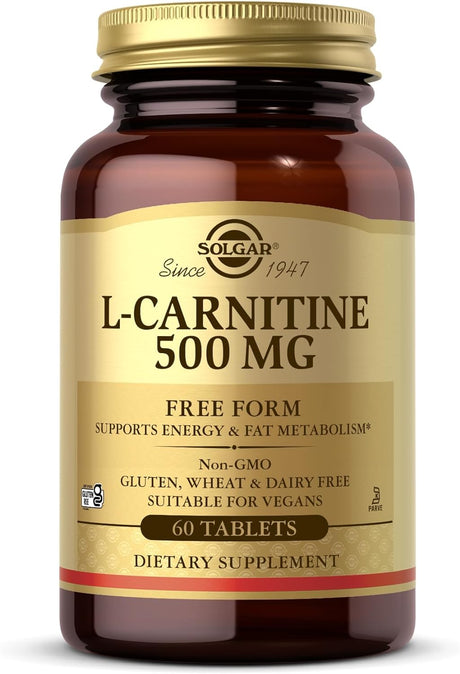 Solgar L-Carnitine 500 Mg - 60 Tablets - Non-Gmo, Vegan, Gluten Free, Dairy Free, Kosher - 30 Servings