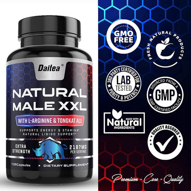 Daitea Natural Male XXL Energy Supplement for Men with L Arginine, Tongkat Ali, Maca Root, and T-Terrestris-120Capsules