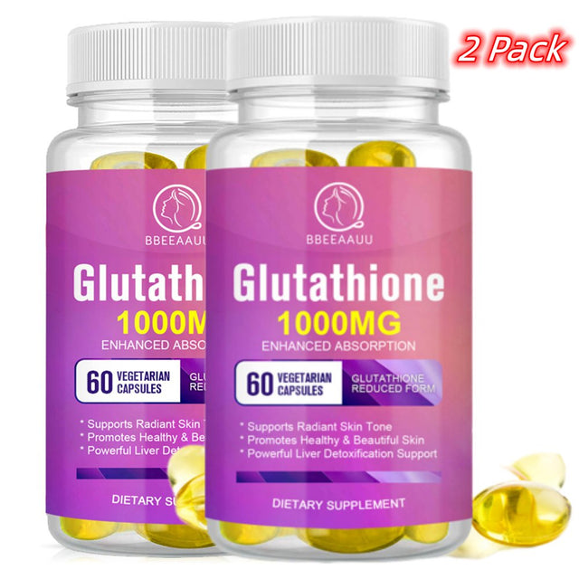 (2 Pack) Bbeeaauu 1000Mg Glutathione Pills 120 Pcs, Anti-Aging, Anti-Wrinkle, Protect Liver Health & Skin Care Capsules