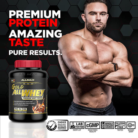 ALLMAX Gold ALLWHEY, Chocolate - 5 Lb - 24 Grams of Protein per Scoop - Gluten Free, Low Carb & Low Sugar - Approx. 71 Servings