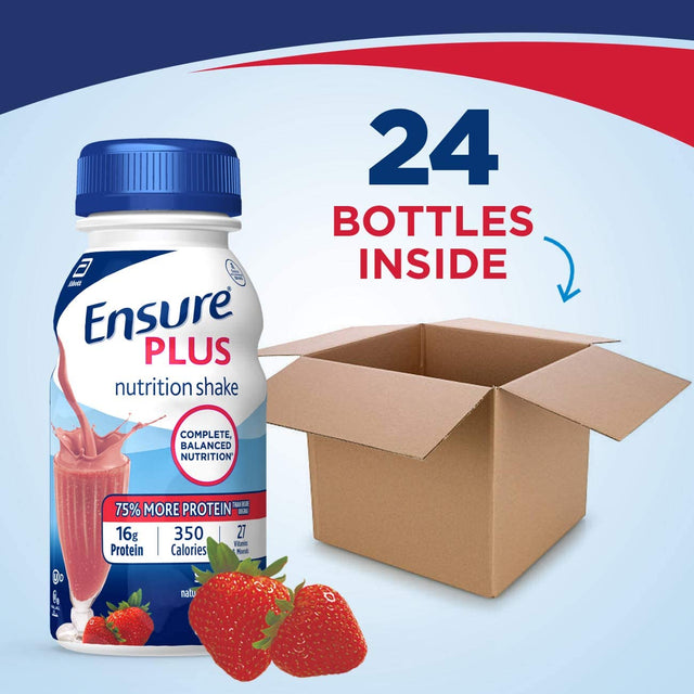 Ensure plus Nutrition Shake with 16 Grams of Protein, Meal Replacement Shakes, Strawberry, 8 Fl Oz (Pack of 24)