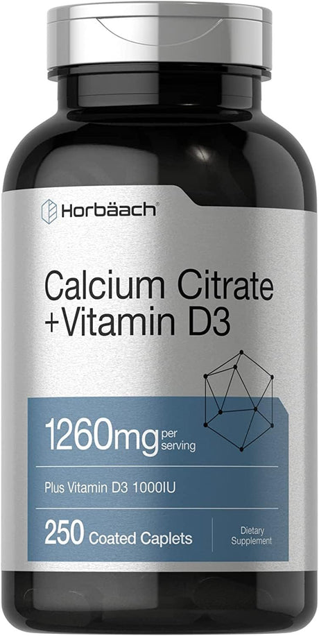 Calcium Citrate 1260 Mg & D3 1000IU | 250 Caplets | Vegetarian Formula | by Horbaach