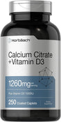 Calcium Citrate 1260 Mg & D3 1000IU | 250 Caplets | Vegetarian Formula | by Horbaach