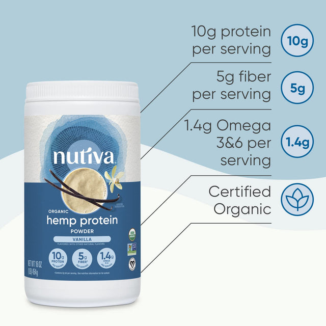 Nutiva Organic Cold-Pressed Hemp Seed Protein Powder, Vanilla, 16 Ounce