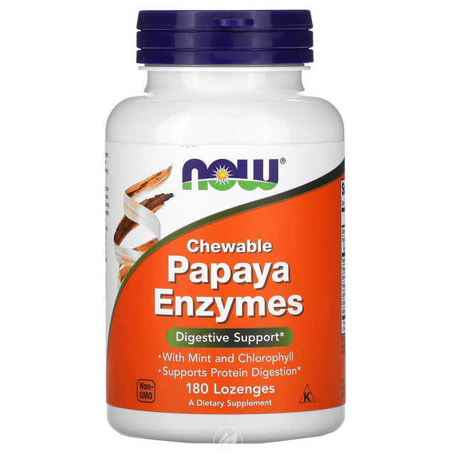 Now Foods Papaya Enzymes (Chewable) W/Mint & Chlorophyll, 180 Lozenges, Pack of 2