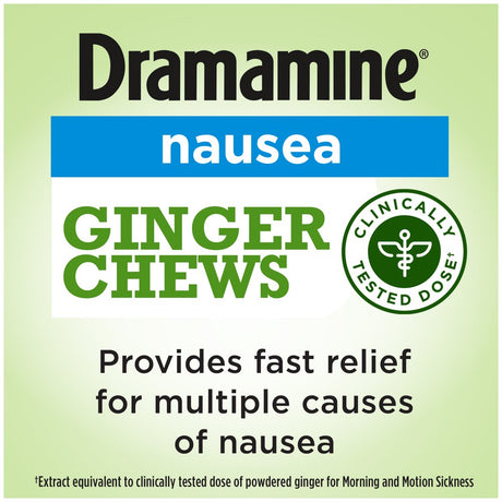 Dramamine Ginger Chews, Nausea Relief Soft Chews Lemon-Honey-Ginger, 20 Count