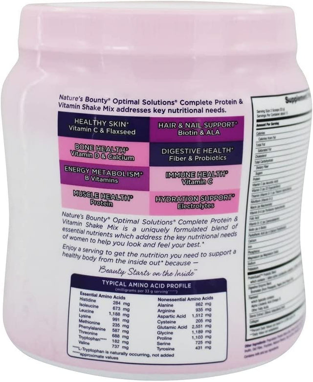 Complete Protein & Vitamin Shake Mix by Nature'S Bounty Optimal Solutions, Contains Vitamin C for Immune Health, Decadent Chocolate Flavor, 1 Lb