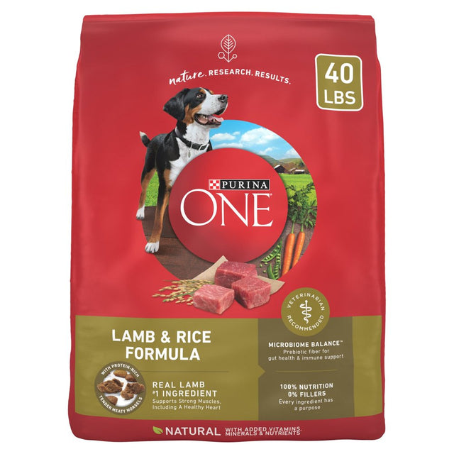 Purina ONE plus Dry Dog Food for Adult Dogs, Real Protein Rich Natural Lamb & Rice Formula, 40Lb Bag