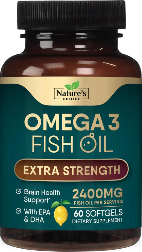 Triple Strength Omega 3 Fish Oil 2400 Mg Softgels, Nature'S Fish Oil Supplements, Brain & Heart Health Support - EPA & DHA, 1200 MG Fish Oil in Each Softgel, Omega-3 Supplement - 60 Fish Oil Softgels