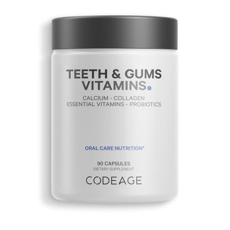 Codeage Teeth & Gums, Vitamin D3 & K2, Oral Care Collagen & Probiotic, Plant-Based Calcium, Potassium, 90 Ct