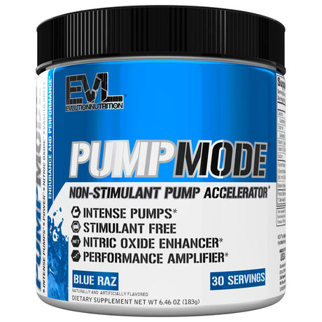 Nitric Oxide Booster Workout Supplement - Evlution Nutrition Pump Mode NO Boost for Performance & Vascularity - Pre Workout Powder 30 Servings (Blue Raz)